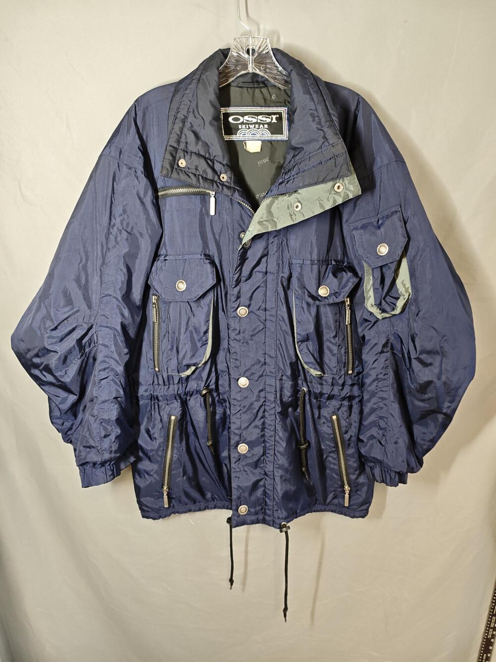 Vintage OSSI Skiwear Jacket Mens Large Blue Multi Pocket Winter Outdoor 90s Coat